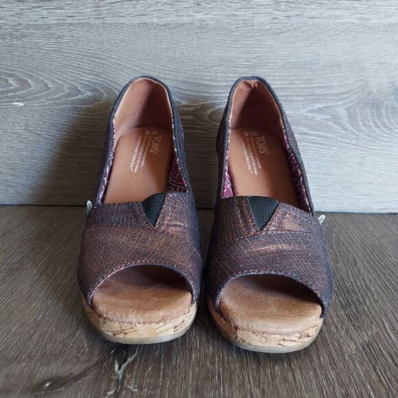 Toms Calypso Peep Toe Copper Wedges - Picture 2 of 9